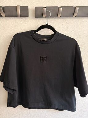 Anine Bing Black Myers Embroidered Logo Crop Tee